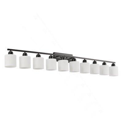 10 lumières de meuble-lavabo pour salle de bain sur miroir, luminaires de salle de bain noirs de 65,4 po avec abat-jour en verre blanc