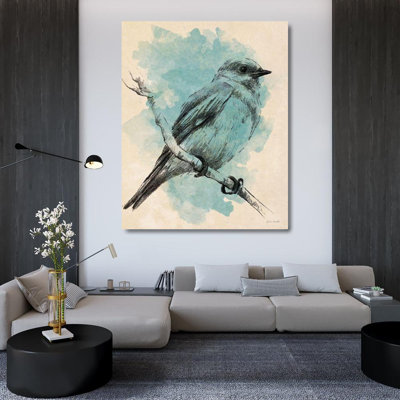 Red Barrel Studio® Loreth, Lanie Gallery Wrapped Canvas Art Titled: Bird Study in Teal II