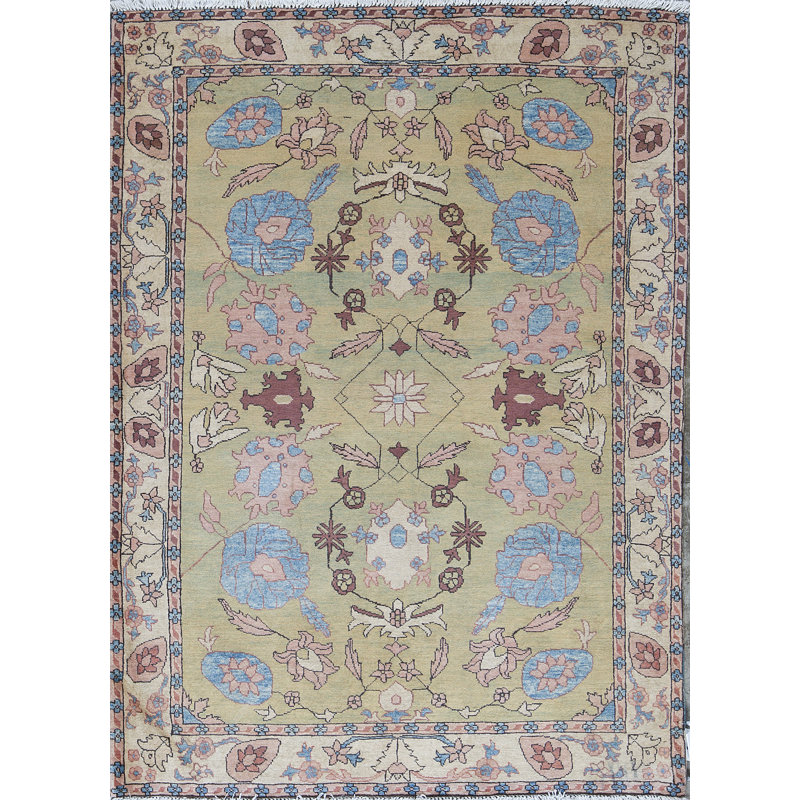 Hand-Knotted High-Quality Light Green Area Rug
