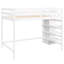 Lit mezzanine blanc avec rangement intégré et escalier - Structure en bois de pin pour chambre double avec espace-499782504