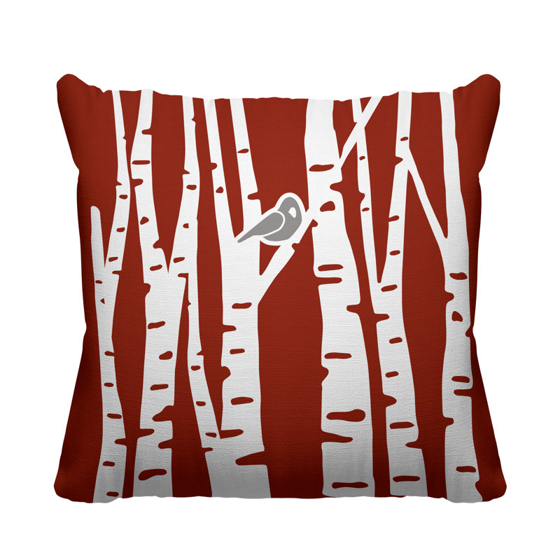 Coussin intérieur / extérieur Birch Tree Autumn / Fall, 19 po x 19 po, Rouge, Carré