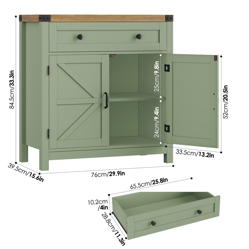 Buffet décoratif 2 portes Allencoe, Green/Brown