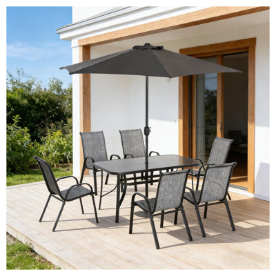 Ensemble de salle à manger d'extérieur moderne, en aluminium et métal, pour recevoir en famille