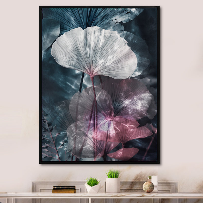 Feuilles de ginkgo tropical I - impression, H 32 po x l 24 po x P 1 po, Cadre flottant noir