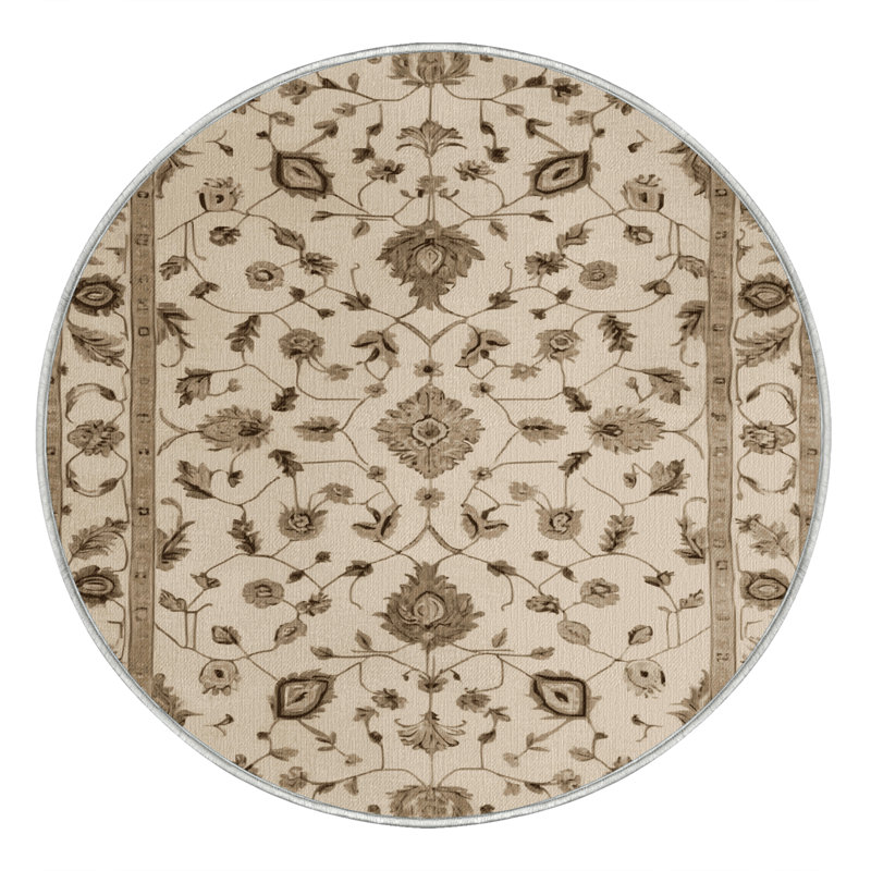Machine Washable Tabriz Beige Area Rug, Round 6'