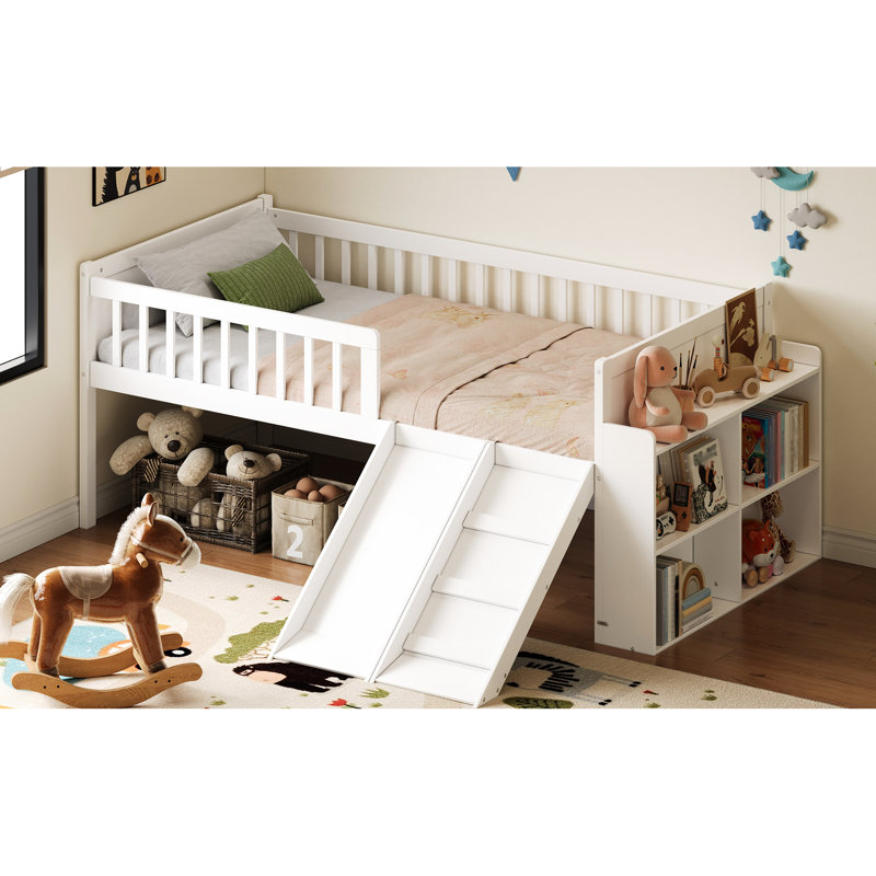 Structure de lit simple avec rangement, avec glissières de sécurité et plateforme, lit de taille blanche, sans sommier, assemblage robuste, tablette de cadre de 85,4 x 41,9 x 34,1 pouces, taille, capacité de 350 lb