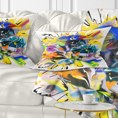 Motif floral jaune et bleu abstrait - Coussin décoratif à imprimé floral
