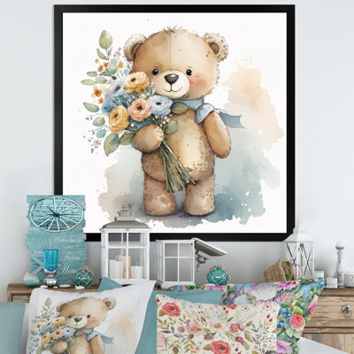 Ours en peluche «Love Hold Flowers II» - art mural ours