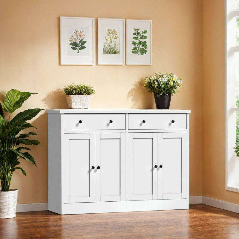 Buffet avec portes et tiroirs, armoire à café l 49 po, buffet de cuisine pour le salon, cuisine, Blanc