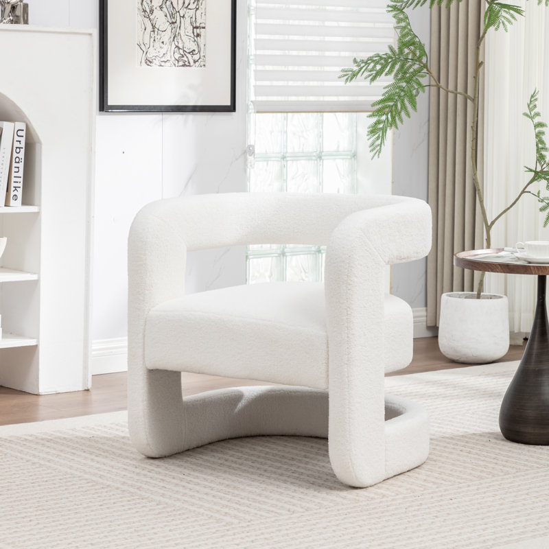 Divaraj Upholstered Barrel Chair, White Teddy