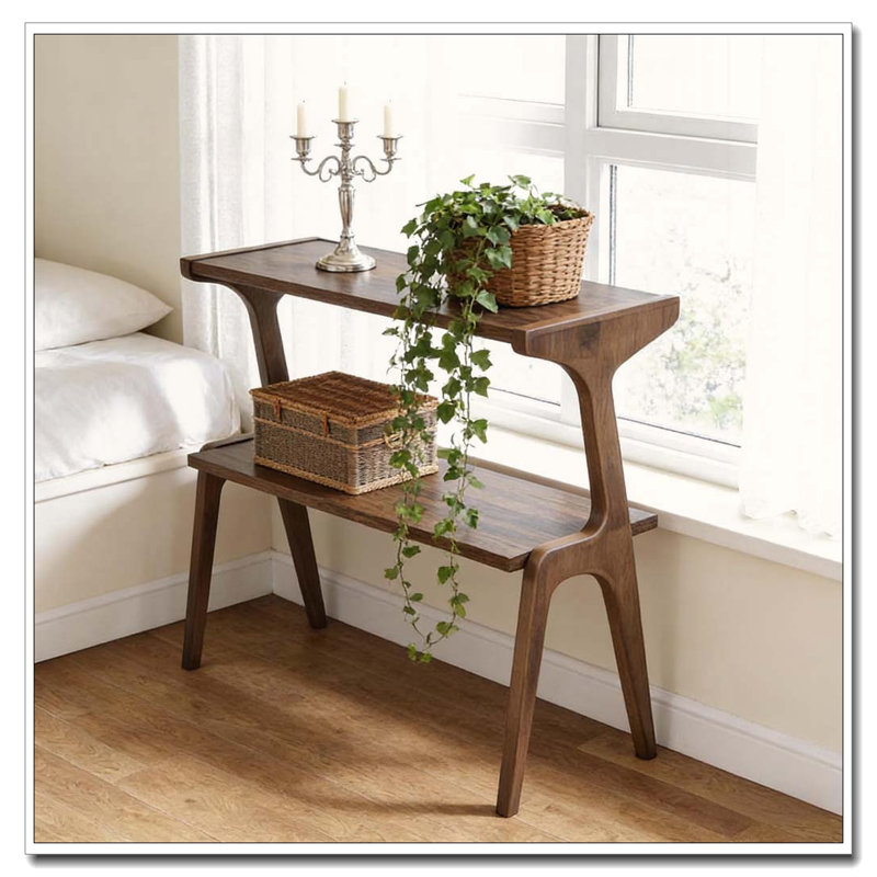 Storage Hall Table,Compact End Table,Wood Sofa Side Table, Rustic Brown