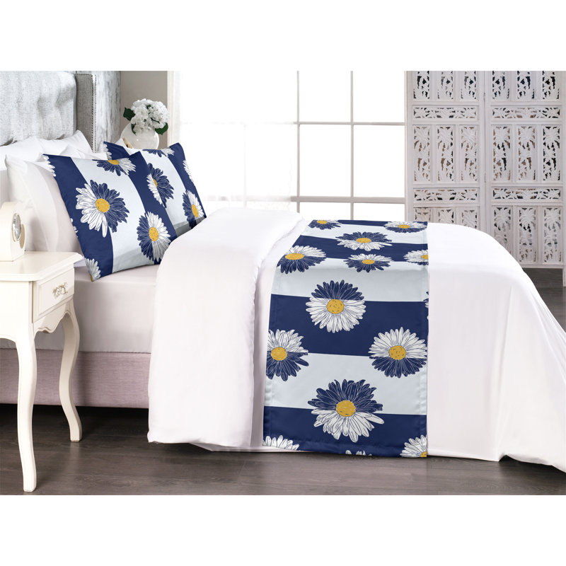 Ensemble de chemin de lit Ambesonne Daisy Pop Art Camomille lavande foncé, Très grand lit