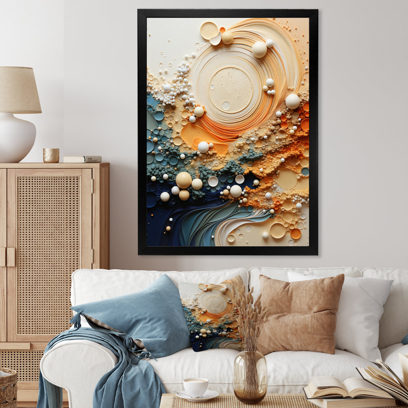 Serene Sands II - Abstract Collages, art mural sur toile, H 32 po x l 24 po x P 1 po, Cadre photo noir
