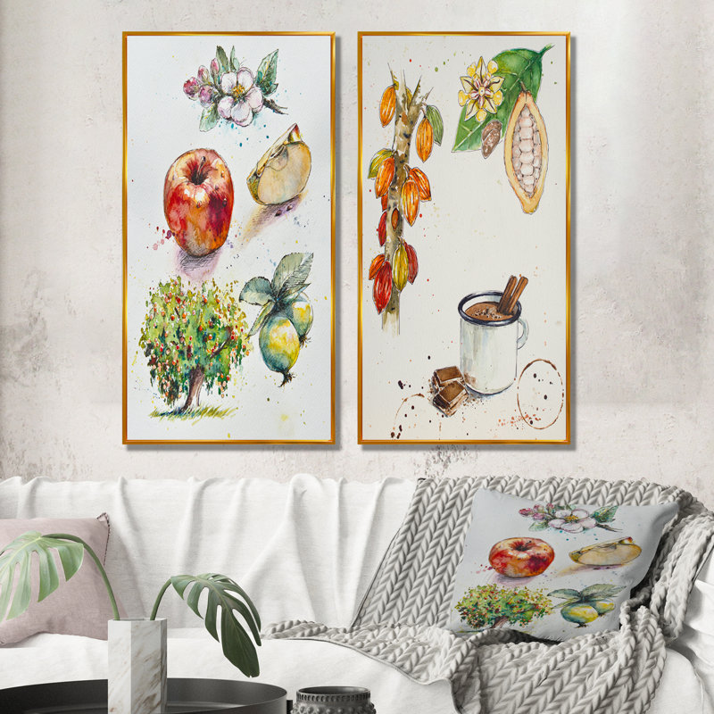 «Set of Apple Botanist II», ensemble de 2 impressions sur toile, H 20 po x l 24 po x P 1 po, Cadre flottant doré