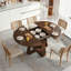 Table de salle à manger extensible ronde en noyer avec tablette de rangement, sièges de 43,3 po à 59 po 4-8