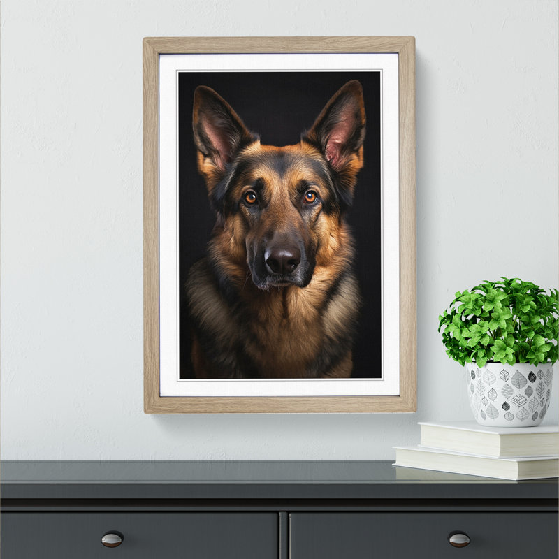 German Shepherd Classicism - Framed Print, 46cm H x 34cm W, Oak Framed