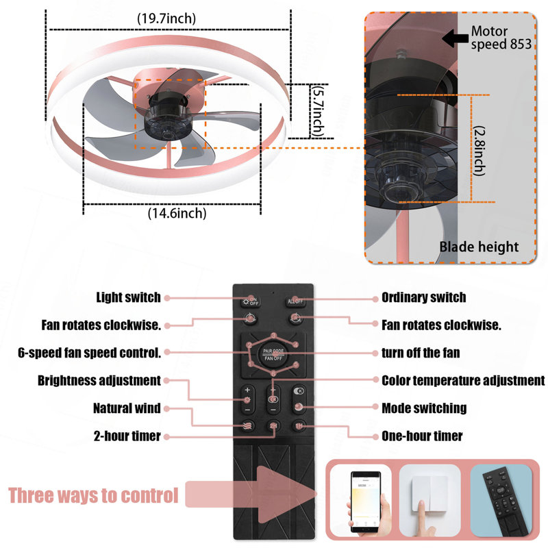 Ventilateurs de plafond avec lumières à DEL à intensité variable Installation intégrée de minces ventilateurs de plafond modernes