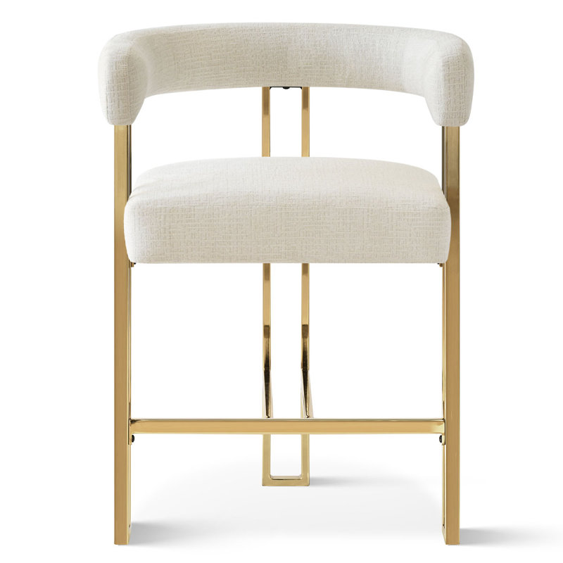 25" Upholstered Gold Chenille Arm Counter Stool, White