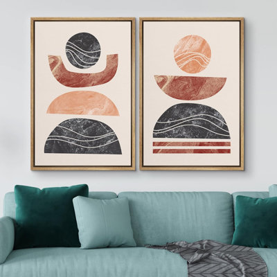 Milieu du siècle, forme géométrique, effet de granit, illustrations abstraites de formes géométriques modernes, paysage néon