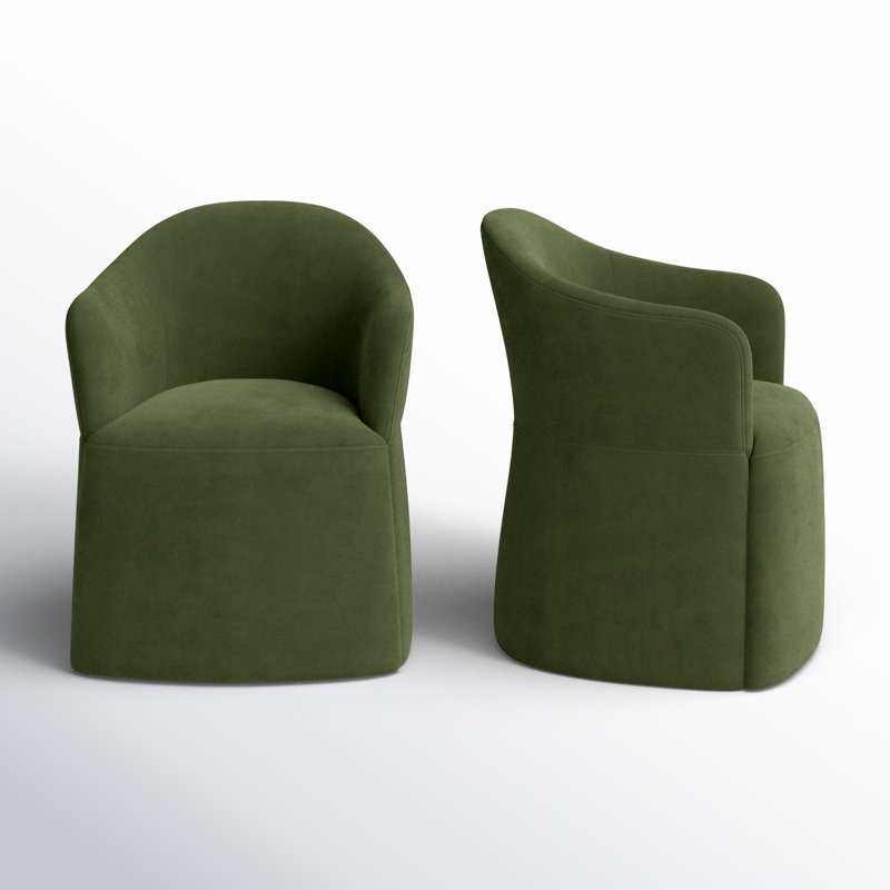 Janina Linen Upholstered Armchair with Casters, Bella Forest Performance Velvet