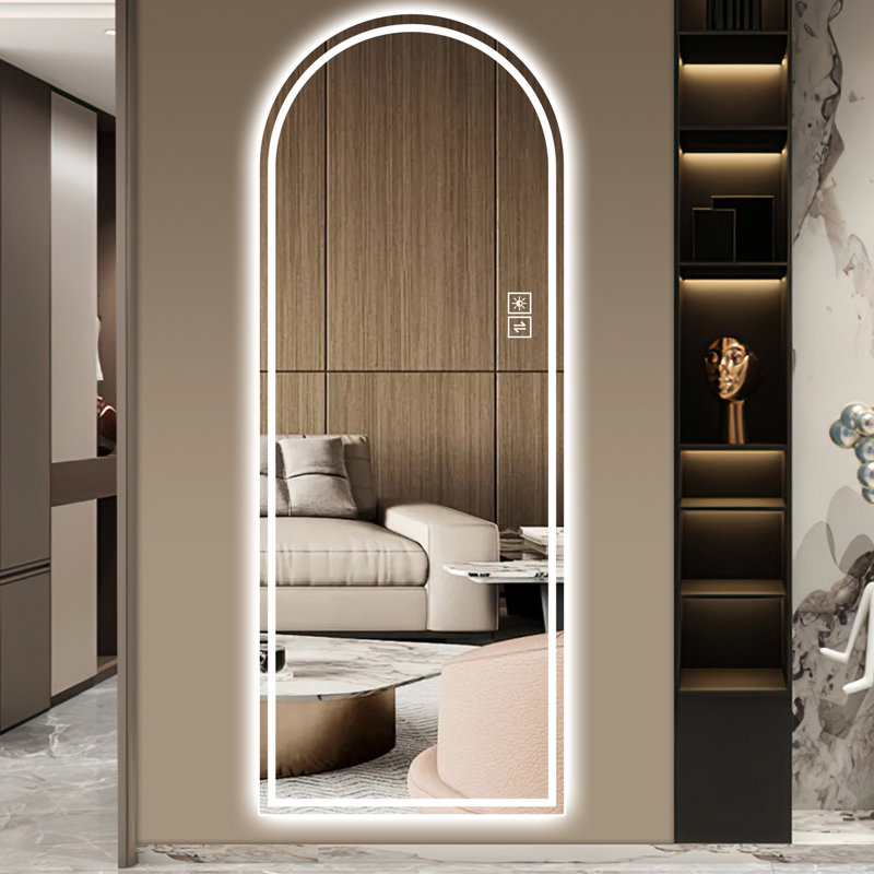 65" X 21" Arch Led Full Length Mirror. Dimmable, Shatterproof. For Bedroom, Bathroom. Reflection. . Adjustable Brightness. Long-Lasting . Two Lights Shatter-. Mountable On Wall Or Stand. Bright For