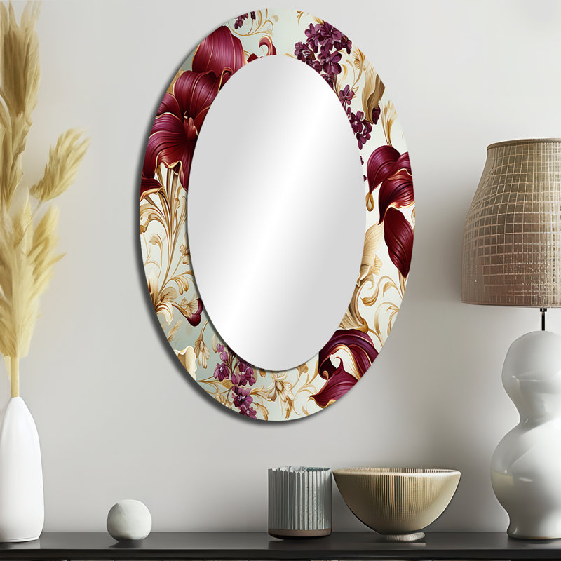 Royal Victorian Flourish Victorian Pattern - Floral Large Wall Mirror, Cottage Decorative Mirror, Printed Metal Art, Oval