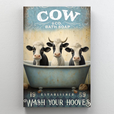 Cow Bath Soap - 1 Piece Rectangle Graphic Art Print On Wrapped Canvas