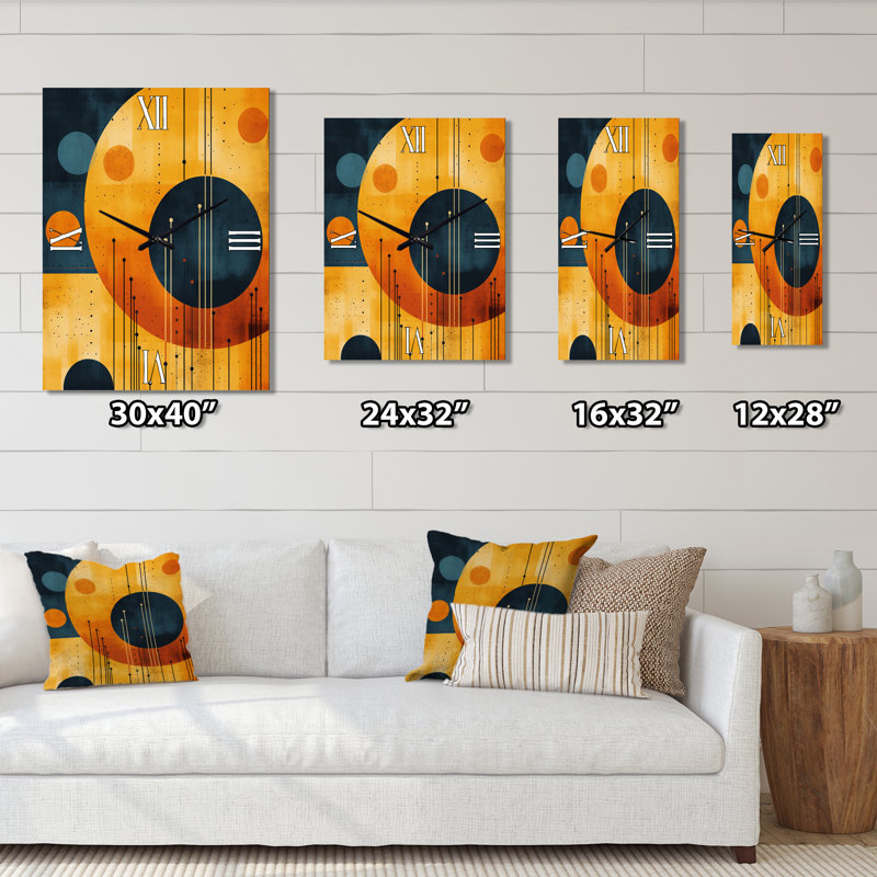 Horloge murale Mid-Century géométrique abstrait orange rétro II, Petit