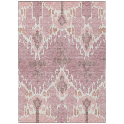 9' X 12' Ivory Ikat Washable Indoor Outdoor Area Rug