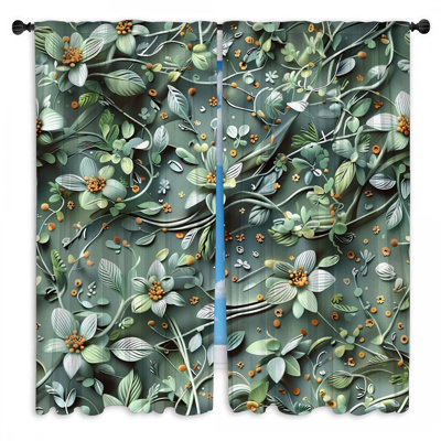 Rideaux obscurcissant à motif floral avec feuilles et vignes - 2 panneaux