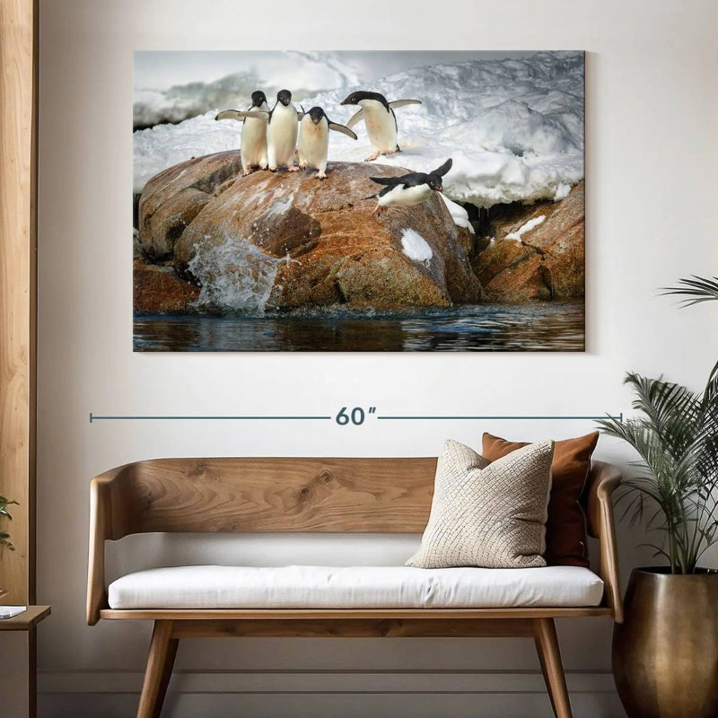 Penguins Diving Into Water, 34" H x 51" W