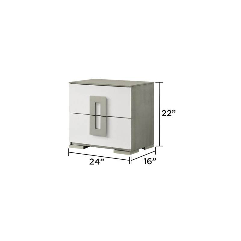 Table de chevet contemporaine en blanc - Grandes poignées de rangement pour la chambre à coucher