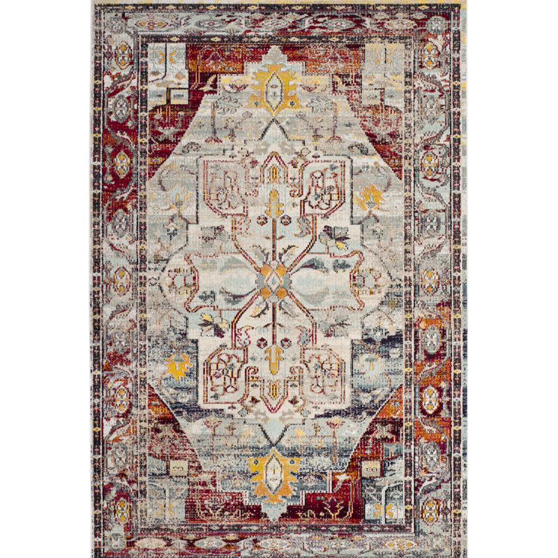 Tapis oriental bleu clair / rouge / gris Lavine, Rectangle 6 pi 7 po x 9 pi 2 po
