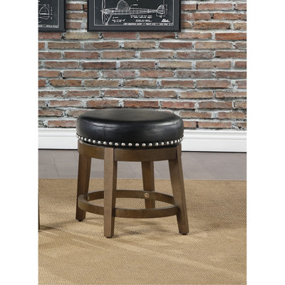 Ensemble de 2 tabourets pivotants ronds, similicuir noir, siège pivotant à 360 degrés, garniture cloutée, structure en bois massif, finition brun, style transitionnel
