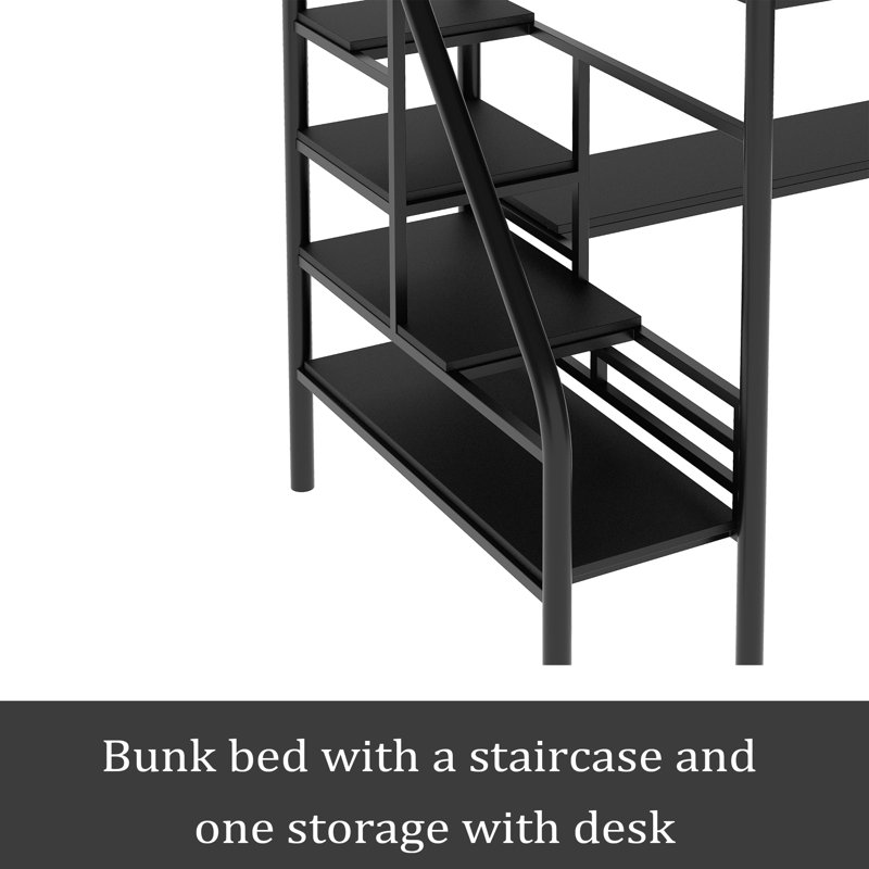 Structure de lit mezzanine en métal avec bureau, aucun sommier nécessaire, simple, noir