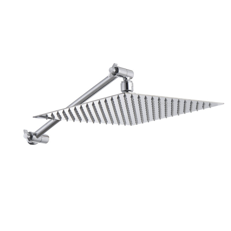 Pomme de douche carrée 12 po avec bras de douche réglable, acier inoxydable, chrome poli 12 po