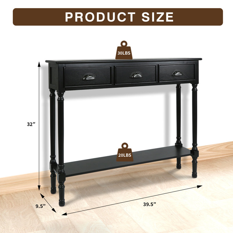 Console en bois massif de 39,5 po Pearsall, Noir