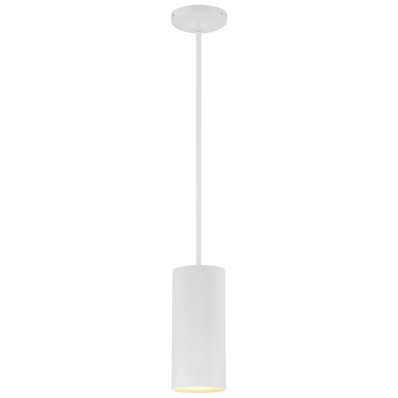 Luminaire suspendu cylindrique à 1 lumière, Blanc mat, H 6,5 po x l 6 po x P 6 po