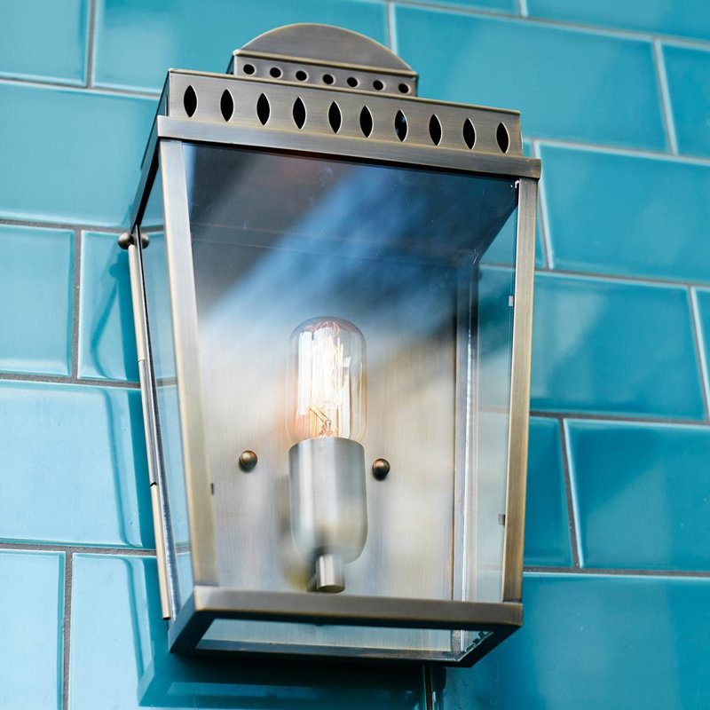 Ville Verdigris 37.5cm H Outdoor Wall Lantern, Polished Nickel