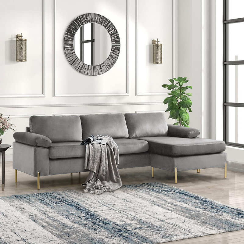 Canapé modulaire rembourré 2 pièces Saidel, Velours gris