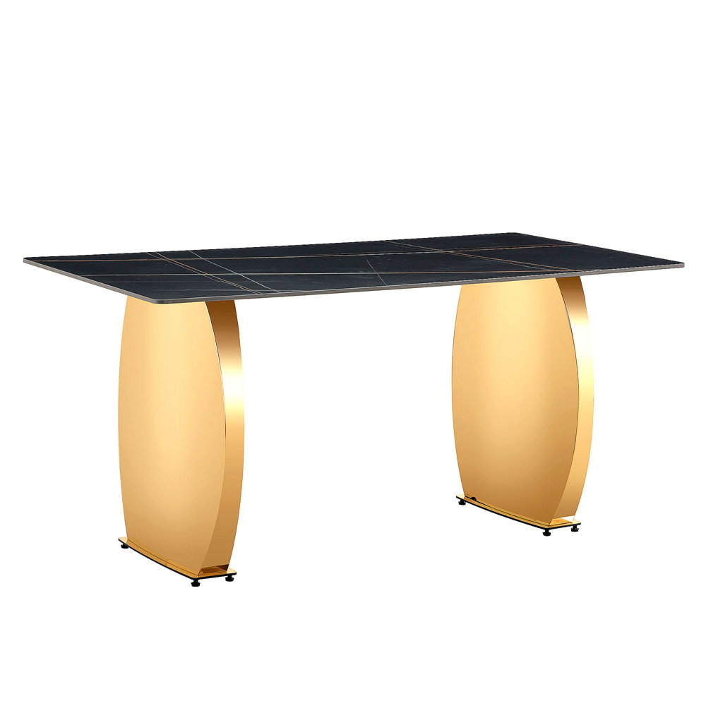 Mercer41 Modern Rectangular Table With 0.4 Inch Black Patterned ...