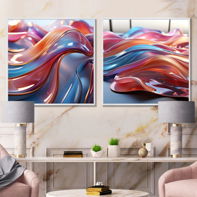 Mauve et bleu Fractal Elegance I - Ensemble de salon mural art abstrait fractal