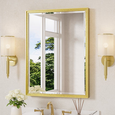 Rectangle Beveled Bathroom Accent Vanity Mirror with Aluminum Frame Tempered Glass 