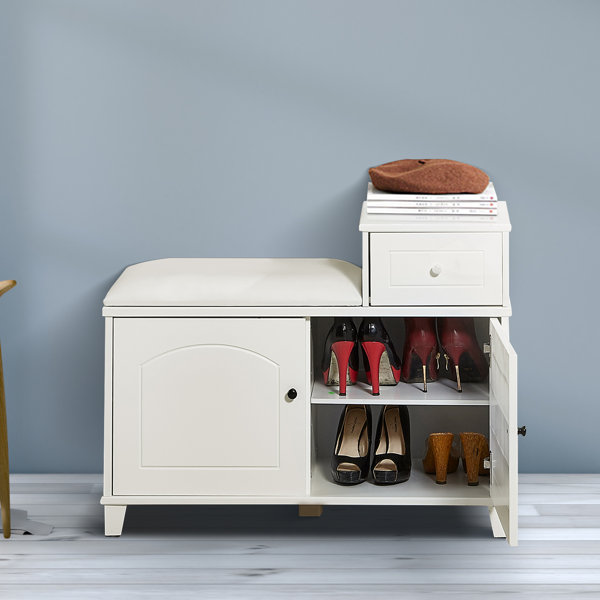Latitude Run® Wooden Shoe Storage Cabinet With Drawer And Cushion Seat ...