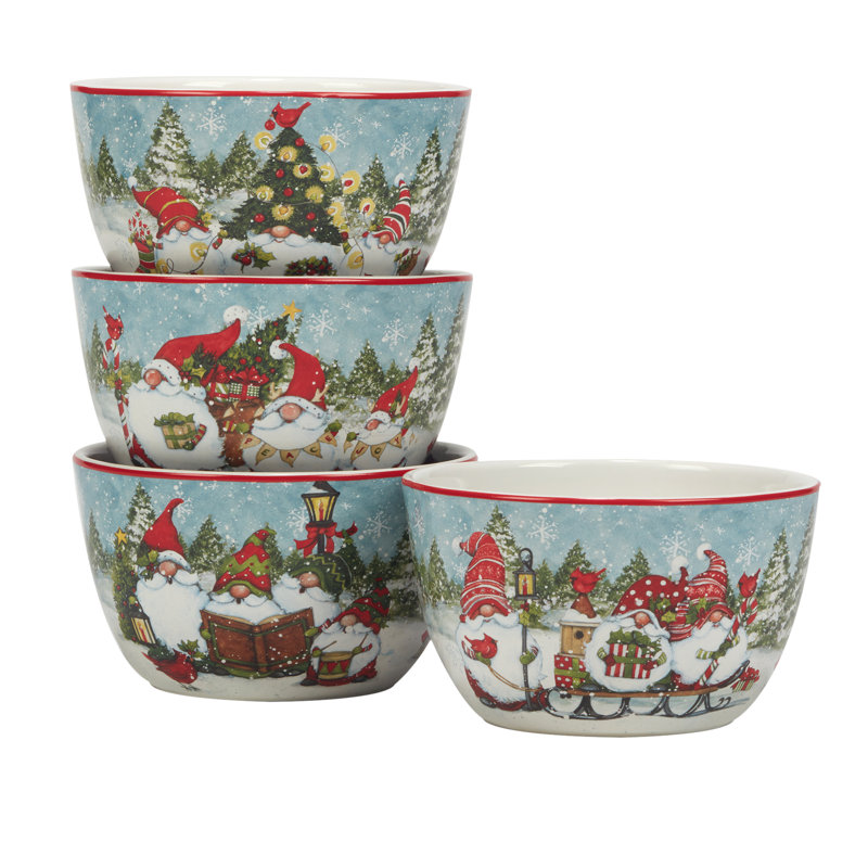 Christmas Gnomes Ceramic Holiday Dinnerware Set, Service for 4