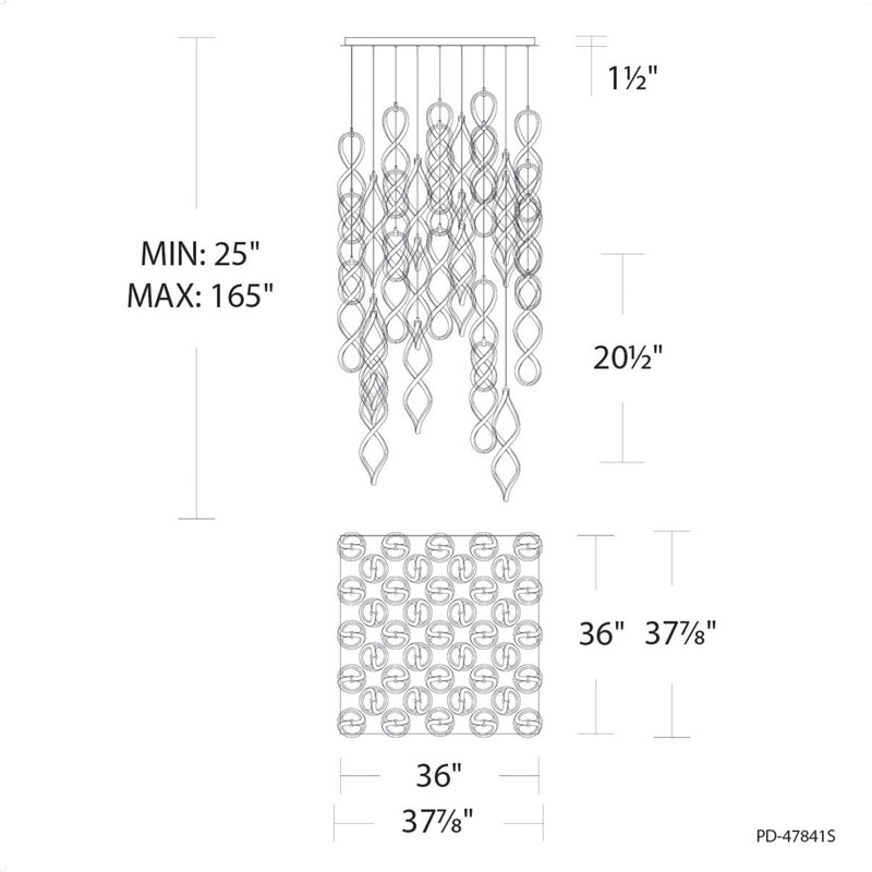Luminaire suspendu 41 lumières DEL Interlace, Chrome