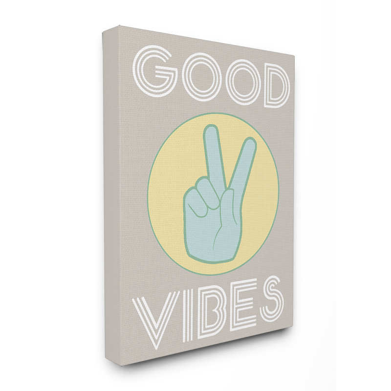 «Good Vibes Peace Hand» par Daphne Polselli - impression d'art textuel, Toile tendue, H 20 po x l 16 po x 1,5 po