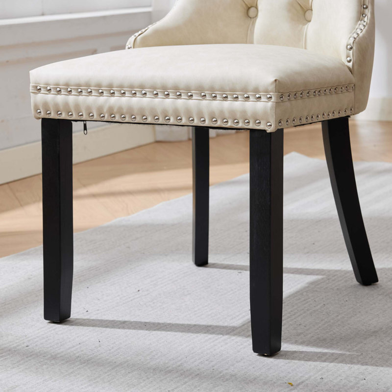 Ensemble de 2 chaises de salle à manger à dossier haut en similicuir imitation peau de mouton vintage, Beige