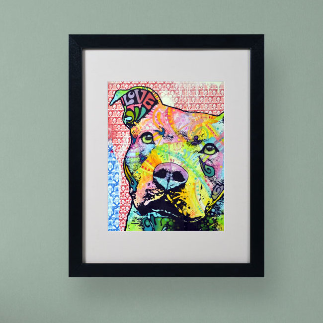 « thouthful pittbull ii », impression sur toile, H 20 po x l 16 po x P 0,5 po, Cadre noir, Blanc