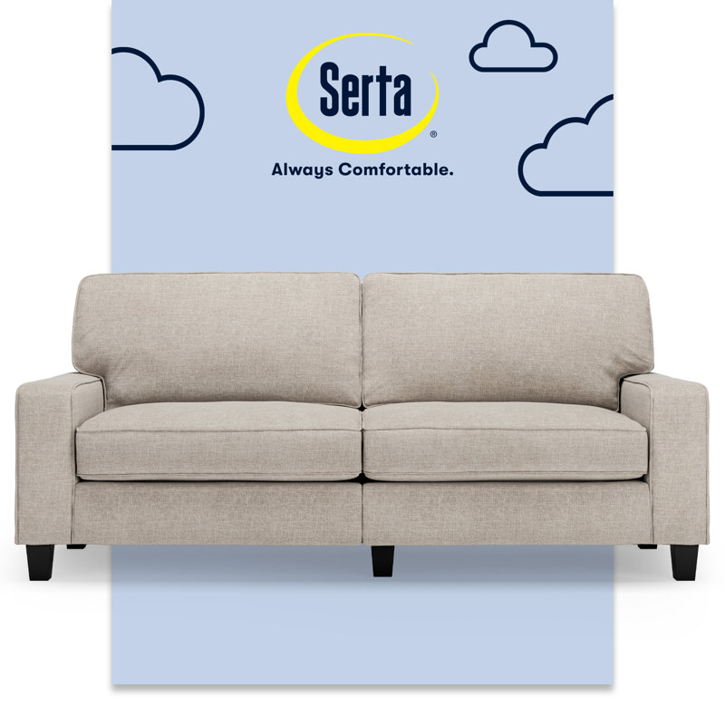 Serta Palisades Track Arm Sofa, Easy Care Fabric, Soft Pillow Back, Pocket Coil Seat Cushions, Flagstone Beige Microsuede